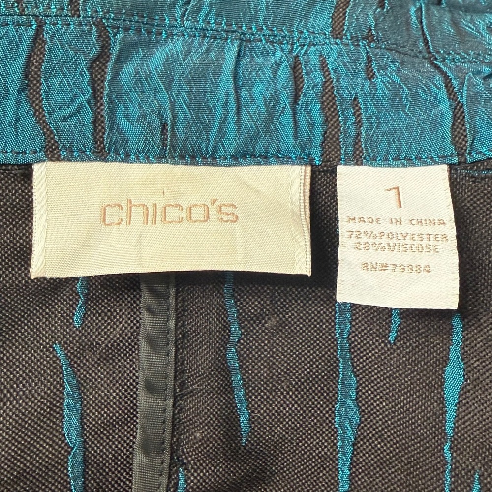 Chico's Women's Metallic Dark Teal Crinkle Blazer Jacket - Picture 8 of 8